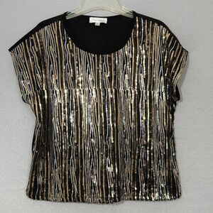 Modern Attraction Women's Black Sequin Stripe Top Size M Evening Party Holiday